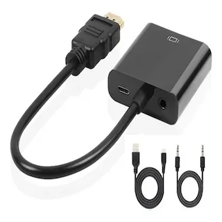 Convertidor HDMI Macho VGA Hembra, con Audio Color Negro Omega