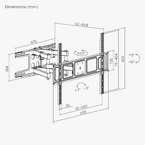 Soporte De Pared Para TV De "37" A "80" 40 Kg Reclinable - Imagen 3